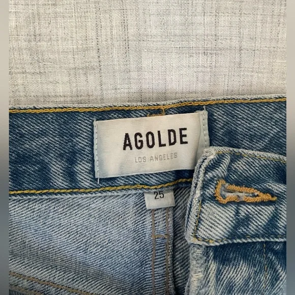 Agolde Light Blue Distressed Denim Jean Shorts - Picture 6 of 6